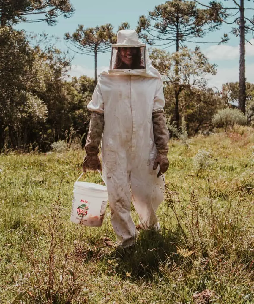 beekeeper suit with a supporting veil to prevent bees from attacking your face