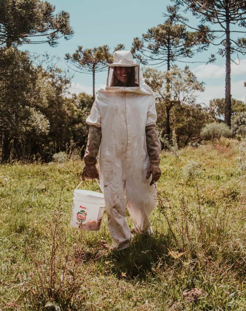 Beekeeper after extracting honey