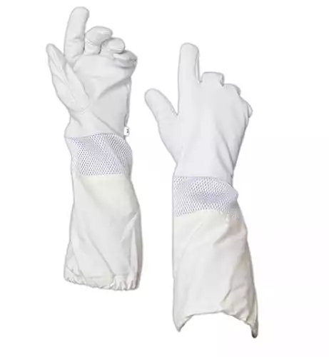 Forest Beekeeping Gloves, Premium Goatskin Leather Beekeeper's Glove with white vented space Between Long Canvas Sleeve and elastic cuff (S)