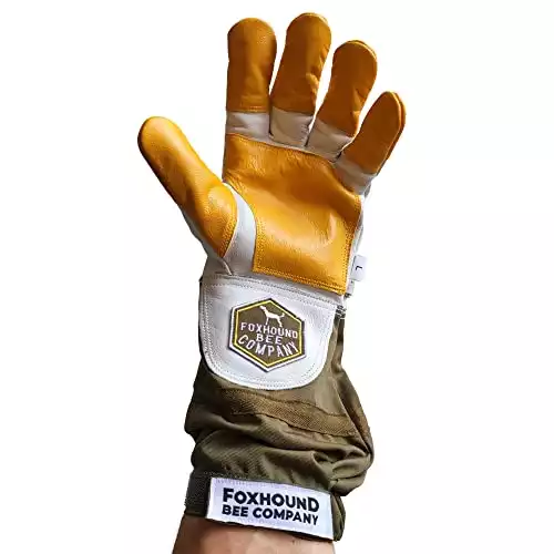 Foxhound Bee Co. Beekeeping Gloves with Durable Double Layer Goat Skin Leather