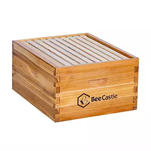 Heavy Wax Coated Unassembled Langstroth Deep/Brood Box with Frames and Beeswax Coated Foundation Sheet (10 Frame)