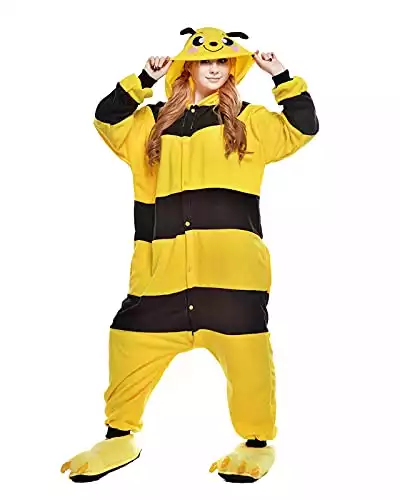 NEWCOSPLAY Bumble Bee Costume Adult Women Men Onesie Plush One Piece Cosplay Animal Pajamas(Large, Bee)