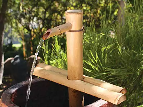 Bamboo Accents Water Fountain with Pump for Patio, Indoor/Outdoor, Adjustable 12-Inch Half-Round Flat Base, Smooth Split-Resistant Bamboo to Create Your Own Zen Fountain