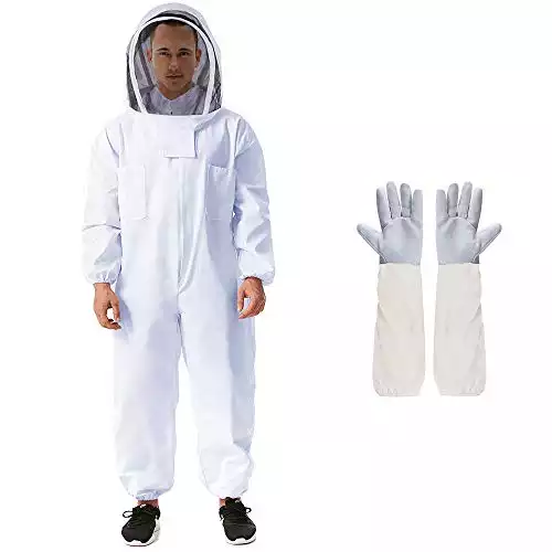 RELIANCER Beekeeping Suit, Beekeeping Jacket with Sheepskin Gloves & Ventilated Fencing Veil