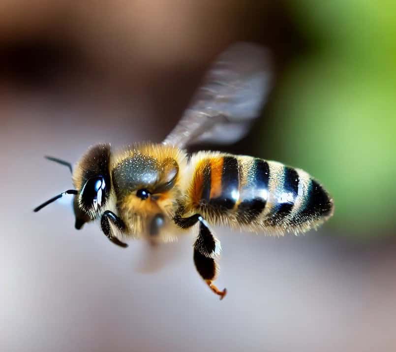 A close-up image of a flying bee